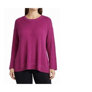 Eileen Fisher Magenta Organic Linen Open Knit Sweater Women Capsule Layer XL EUC